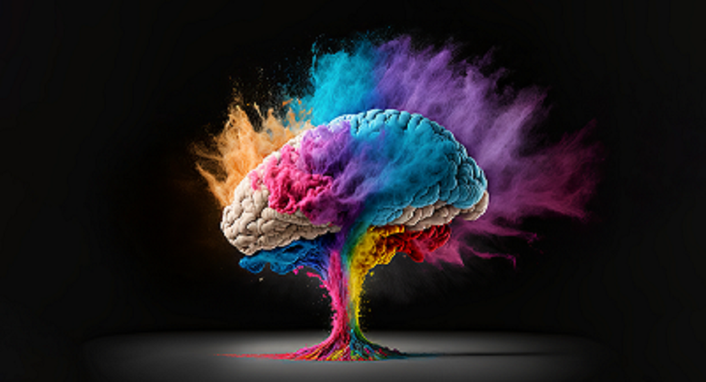 A brain bursting into colour